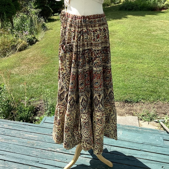 Tiered boho cottagecore upcycled bedspread elastic drawstring maxi skirt SM - XL - Picture 6 of 11